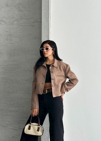 BEJ SÜET MİNİ CEKET DÜĞMELİ  - Görsel 3