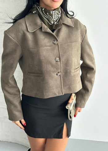 BEJ SÜET MİNİ CEKET DÜĞMELİ  - Görsel 5