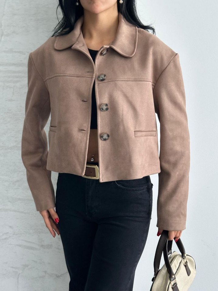 BEJ SÜET MİNİ CEKET DÜĞMELİ  - Görsel 2