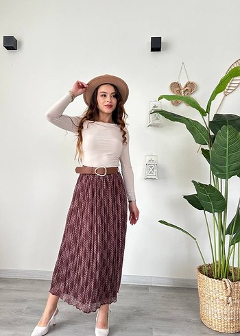 Bej Piliseli Bohem Uzun Etek (kemeri ile birlikte) - Görsel 6