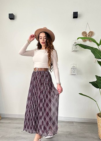 Bej Piliseli Bohem Uzun Etek (kemeri ile birlikte) - Görsel 3