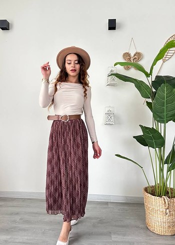 Bej Piliseli Bohem Uzun Etek (kemeri ile birlikte) - Görsel 7