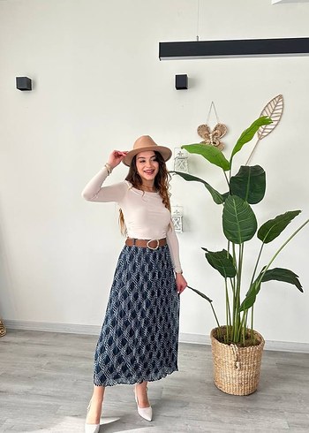 Bej Piliseli Bohem Uzun Etek (kemeri ile birlikte) - Görsel 4