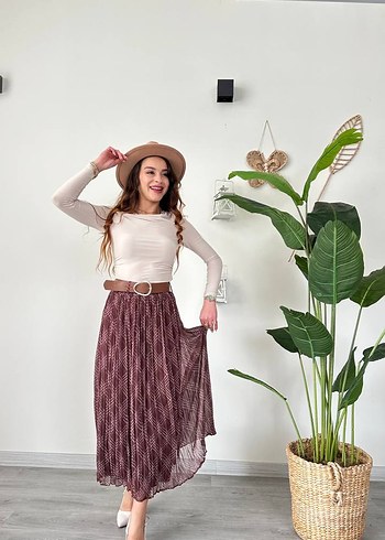 Bej Piliseli Bohem Uzun Etek (kemeri ile birlikte) - Görsel 8