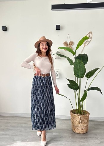 Bej Piliseli Bohem Uzun Etek (kemeri ile birlikte) - Görsel 5