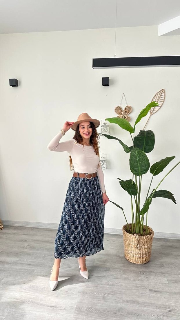 Bej Piliseli Bohem Uzun Etek (kemeri ile birlikte) - Görsel 4