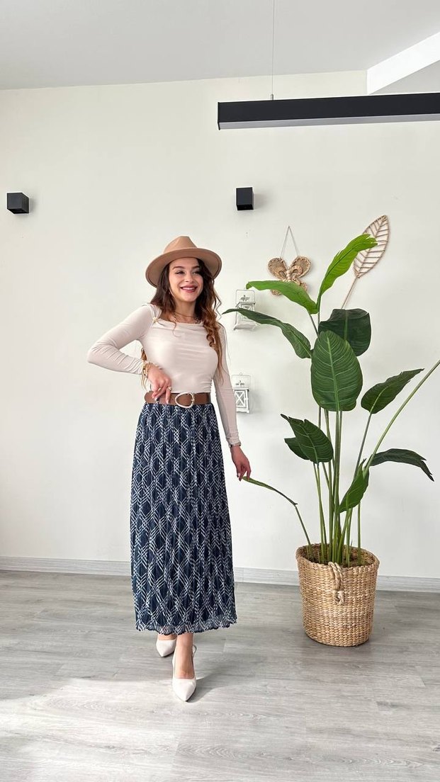 Bej Piliseli Bohem Uzun Etek (kemeri ile birlikte) - Görsel 5