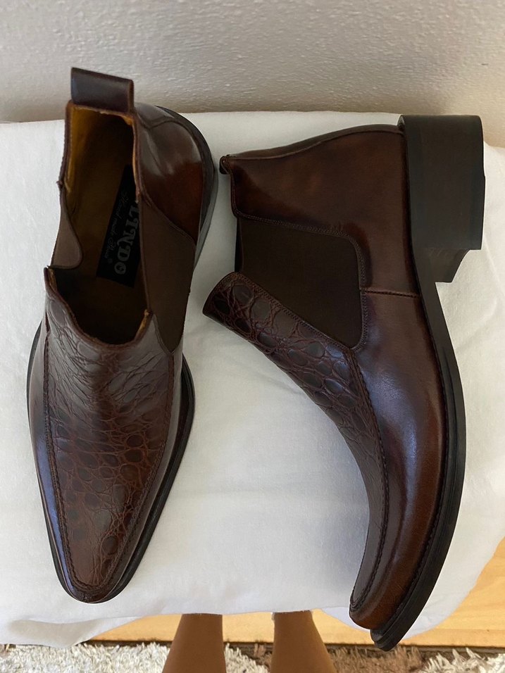 Kahverengi Yılan Desenli Deri Erkek Bot - Görsel 3