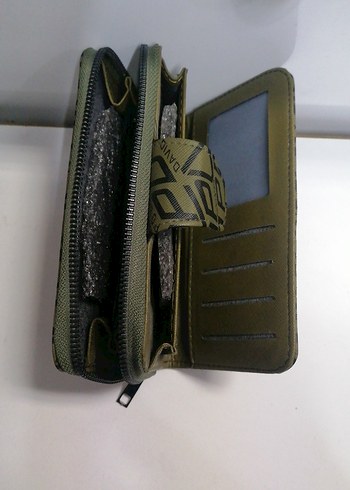 Haki Deri Kadın Baskılı Fermuarlı Cüzdan - Görsel 2