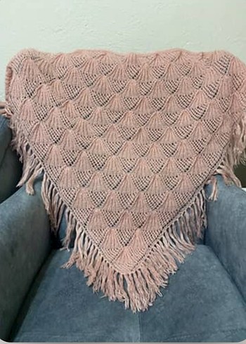 Pembe Örgü Kadın Şal - Görsel 2