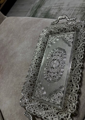 Parlak Gri Dekoratif Metal Tepsi - Görsel 2