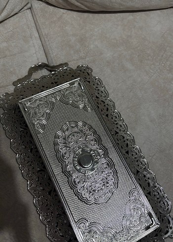 Parlak Gri Dekoratif Metal Tepsi - Görsel 5