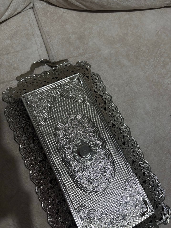 Parlak Gri Dekoratif Metal Tepsi - Görsel 5