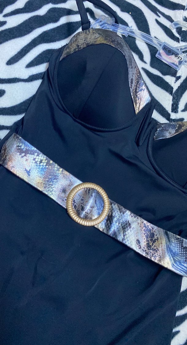 Yılan Desenli Kemerli Siyah Mayo - Görsel 2