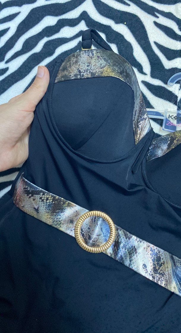 Yılan Desenli Kemerli Siyah Mayo - Görsel 4