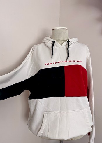 l Beden Beyaz Kapüşonlu Oversize Sweatshirt