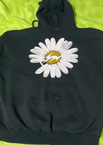 H&M Siyah Cicekli Kapusonlu Sweatshirt