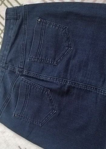 s Beden lacivert Renk Koton Düğmeli Lacivert Midi Kot Etek