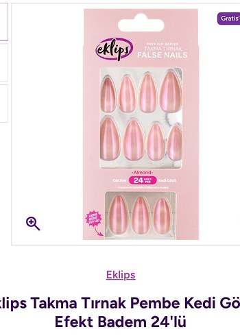 eklips cat eye kedi gözü takma tırnak badem almond 24lü - Görsel 2
