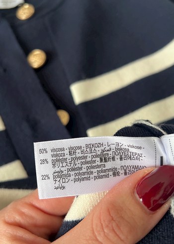 Düğmeli Çizgili Kısa Kollu Midi Elbise - Görsel 5