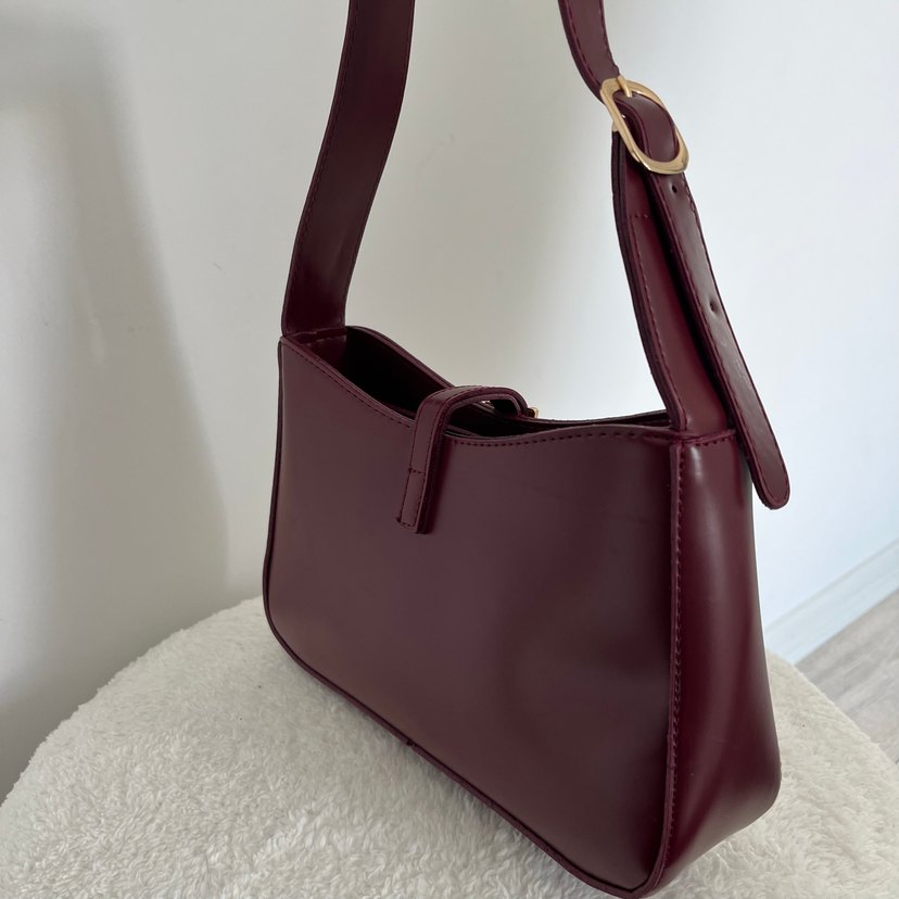 Bordo Deri Kemerli Kadın Çanta - Görsel 5