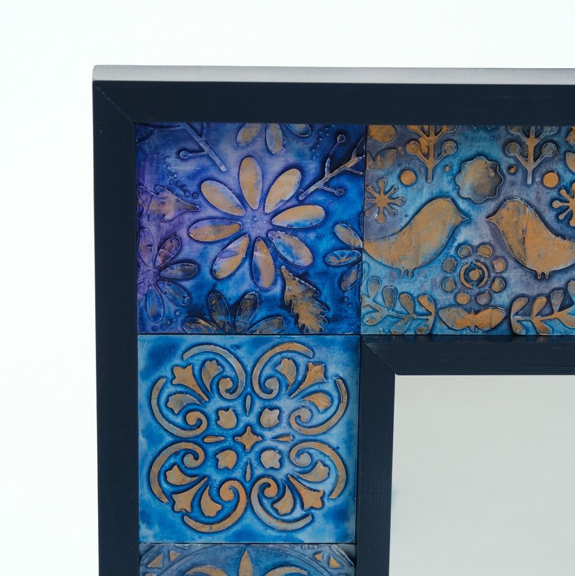 Koyu Mavi Desenli Çerçeveli Ayna - Görsel 3