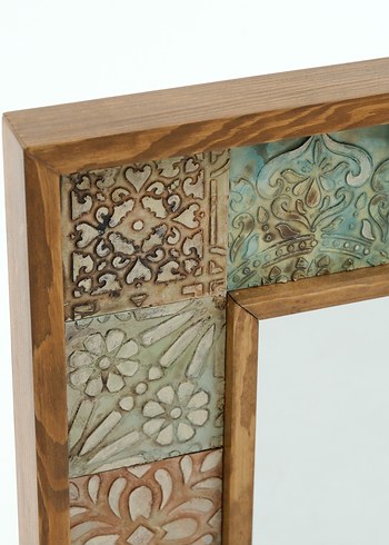 Desenli Ahşap Çerçeveli Kare Ayna - Görsel 4