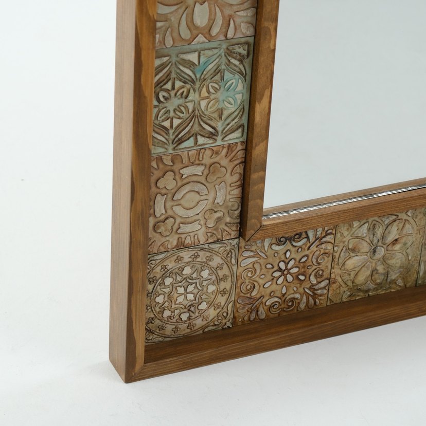 Desenli Ahşap Çerçeveli Kare Ayna - Görsel 5