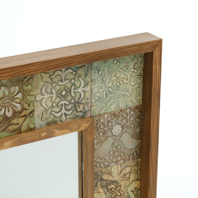 Desenli Ahşap Çerçeveli Kare Ayna - Görsel 3