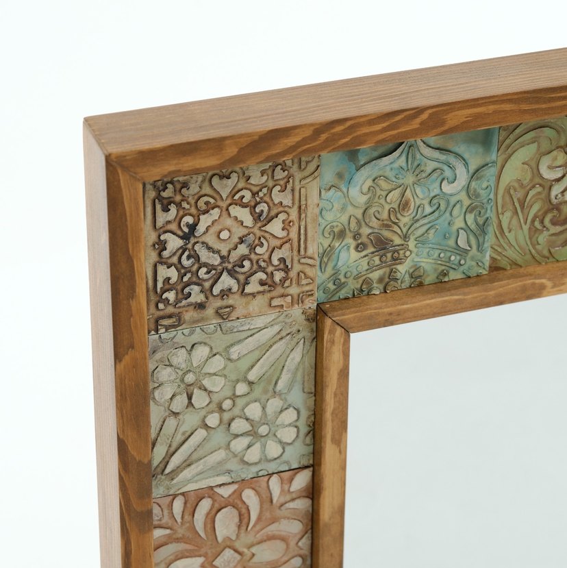 Desenli Ahşap Çerçeveli Kare Ayna - Görsel 4