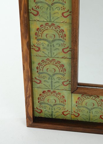 Koyu Yeşil Desenli Ahşap Çerçeveli Ayna - Görsel 4