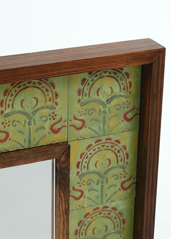 Koyu Yeşil Desenli Ahşap Çerçeveli Ayna - Görsel 3