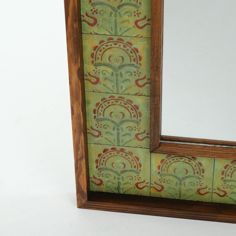 Koyu Yeşil Desenli Ahşap Çerçeveli Ayna - Görsel 4