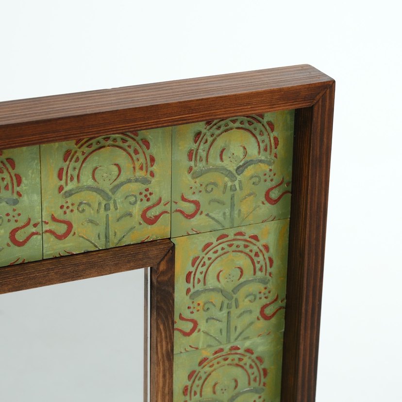 Koyu Yeşil Desenli Ahşap Çerçeveli Ayna - Görsel 3