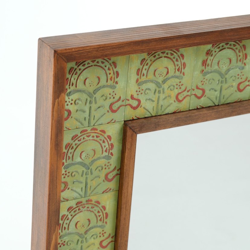 Koyu Yeşil Desenli Ahşap Çerçeveli Ayna - Görsel 2