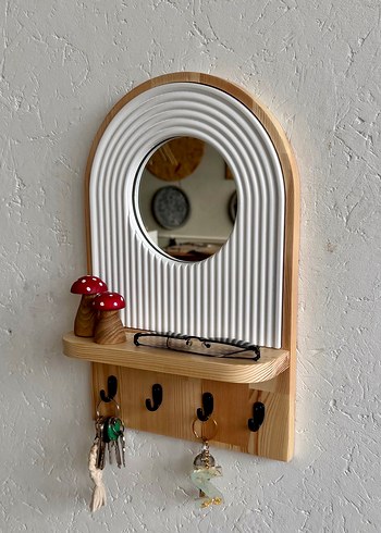 Ahşap Raflı ve Askılı Dekoratif Ayna - Görsel 4