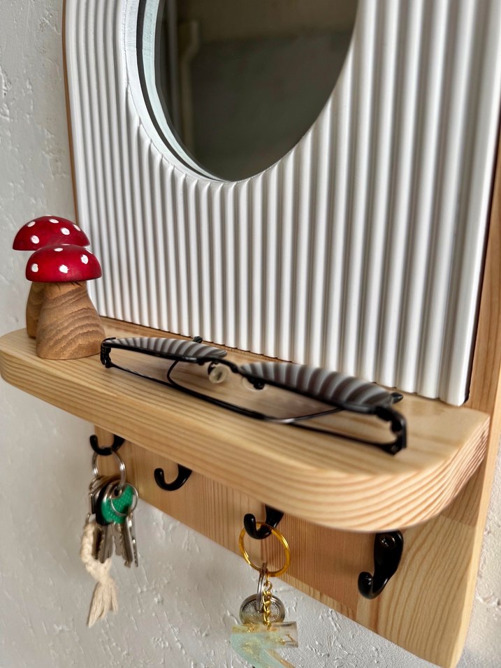 Ahşap Raflı ve Askılı Dekoratif Ayna - Görsel 5