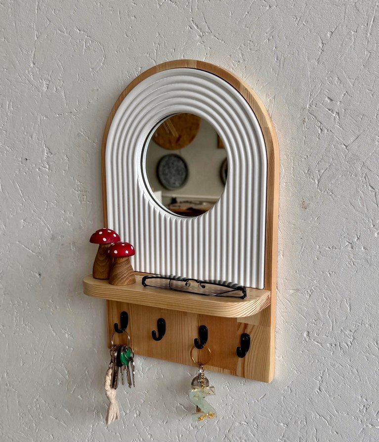 Ahşap Raflı ve Askılı Dekoratif Ayna - Görsel 4