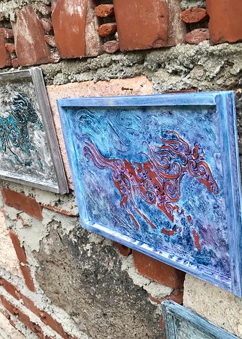 Renkli At Figürlü Üçlü Tablo Seti - Görsel 8