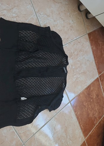 Siyah Örgü Kısa Kollu Kadın Hırka - Görsel 3