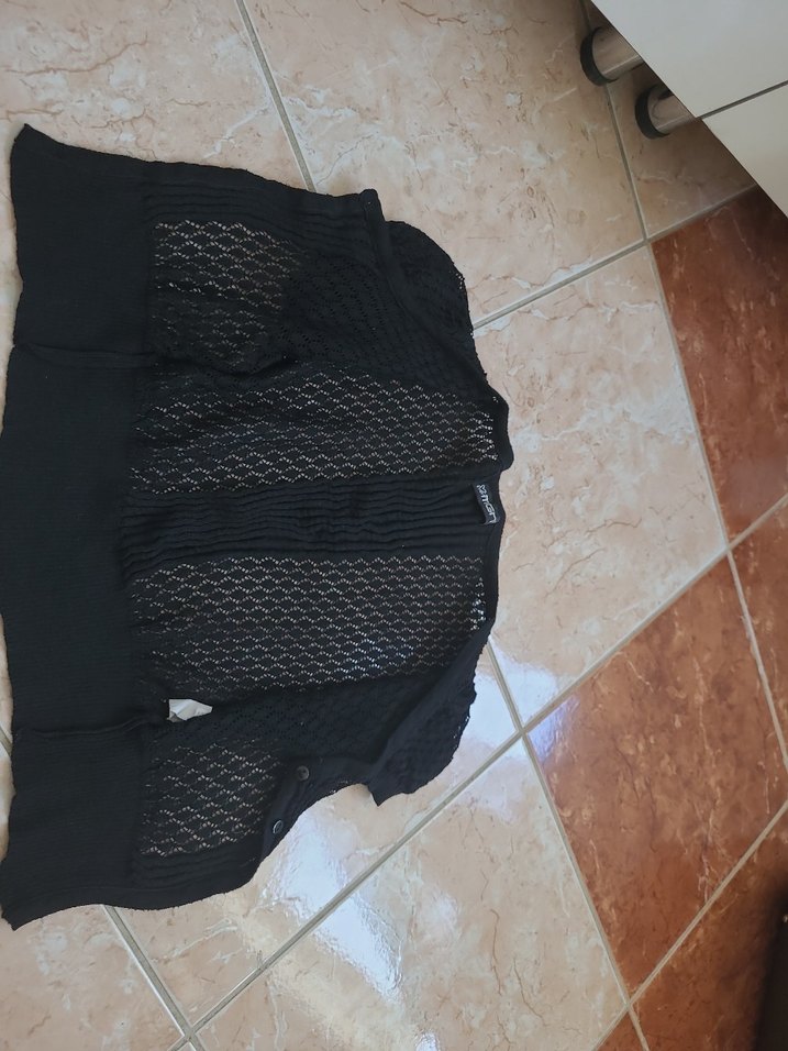 Siyah Örgü Kısa Kollu Kadın Hırka - Görsel 3