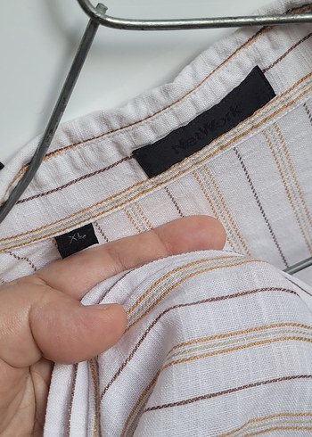 Bej Çizgili Keten Gömlek - Görsel 5