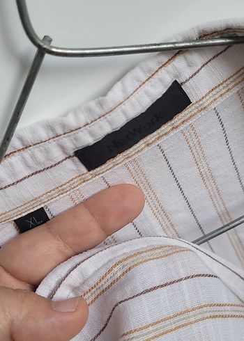 Bej Çizgili Keten Gömlek - Görsel 6