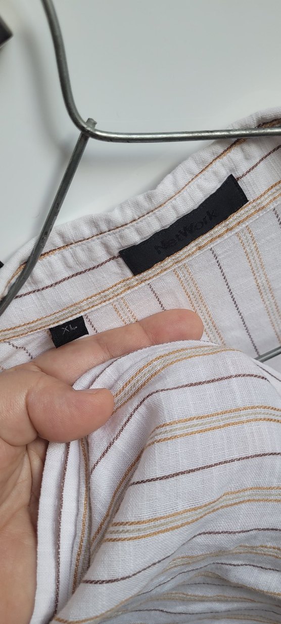 Bej Çizgili Keten Gömlek - Görsel 5