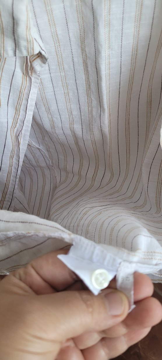 Bej Çizgili Keten Gömlek - Görsel 4