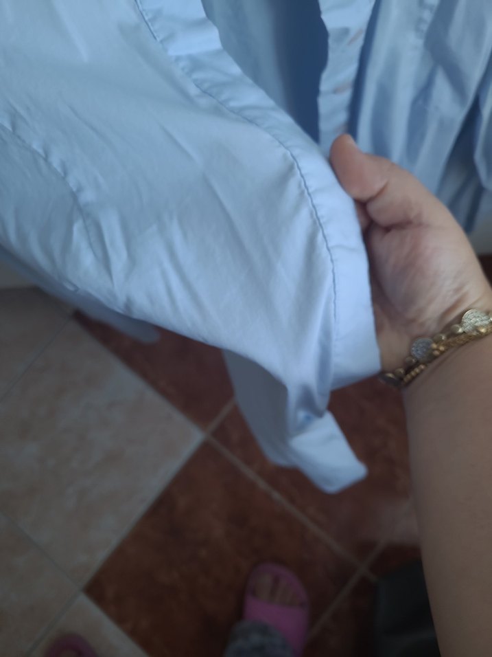 Düğmeli hakem Yaka Mavi pamuklu Kadın Gömlek - Görsel 2