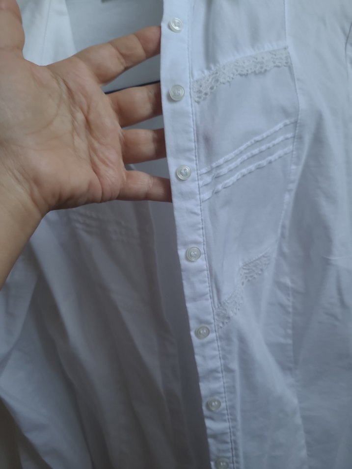 Düğmeli hakem Yaka Mavi pamuklu Kadın Gömlek - Görsel 3