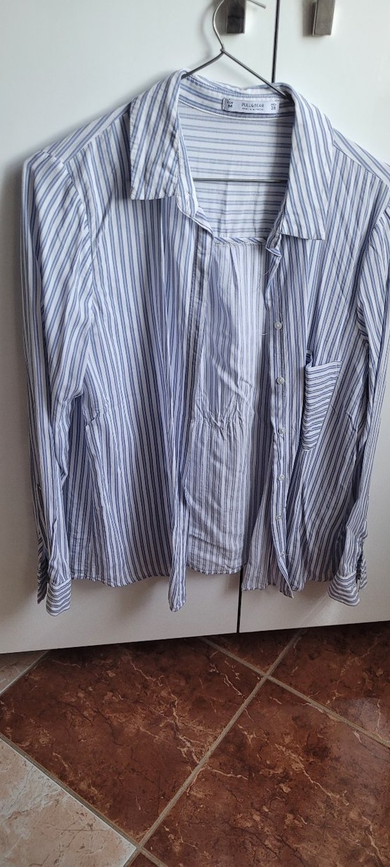 Düğmeli Çizgili Kadın Gömlek - Görsel 3