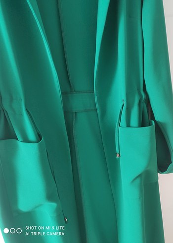 Yeşil Uzun Kruvaze Kemerli Kadın Kaban - Görsel 2