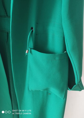 Yeşil Uzun Kruvaze Kemerli Kadın Kaban - Görsel 4